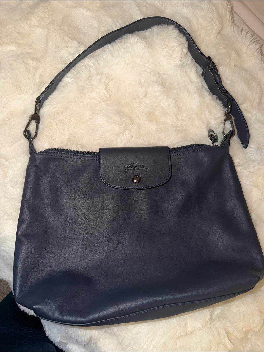 Longchamp Navy Leather Hobo Shoulder Bag